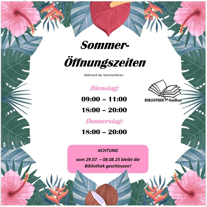 Sommeröffnungszeiten der Bibliothek Gaißau